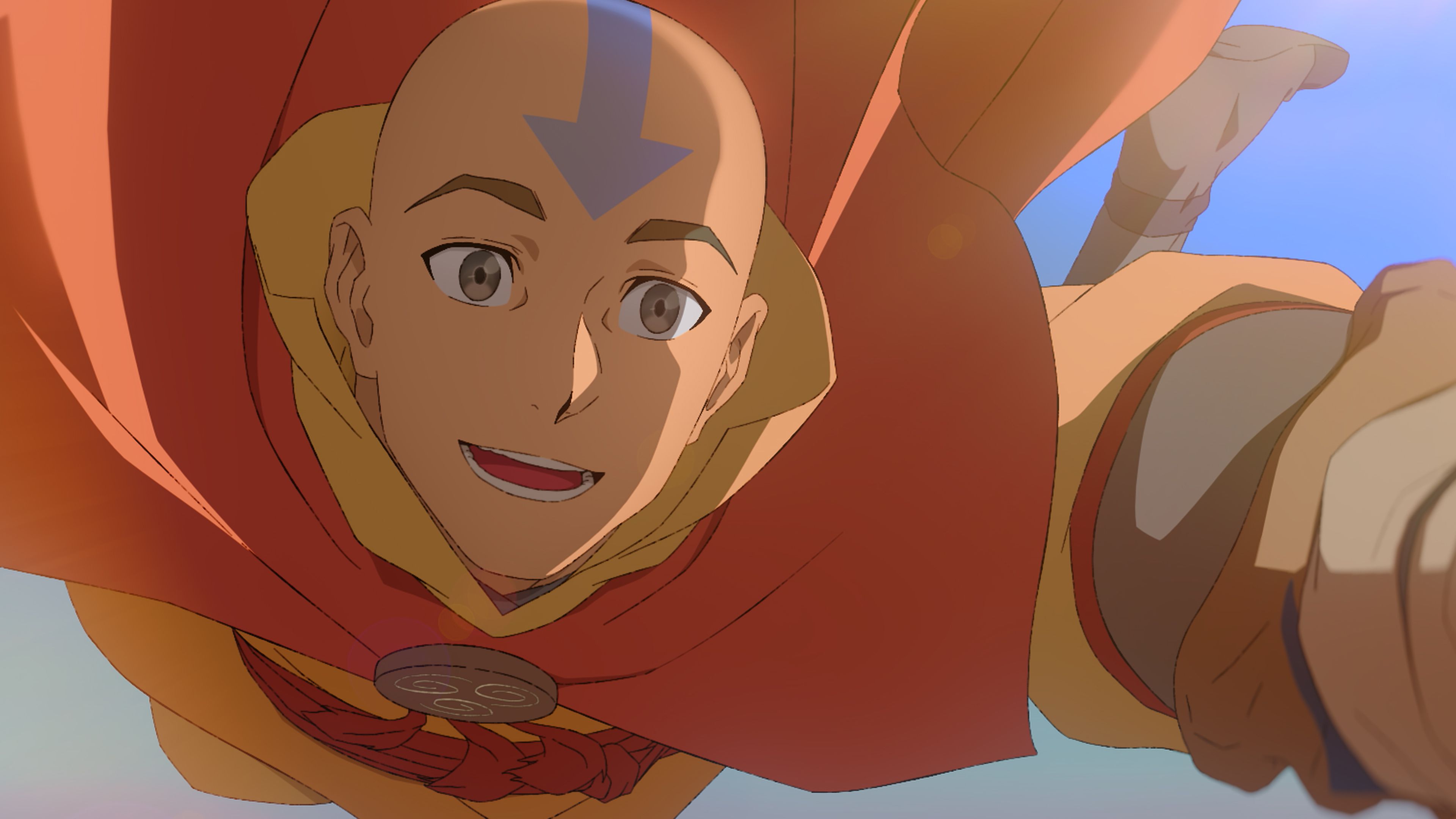 aang smiling while flying through the sky in avatar aang the last airbender